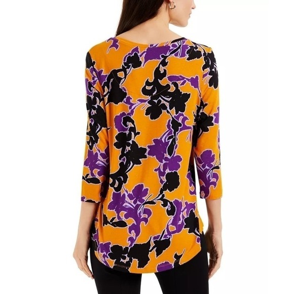 JM Collection Printed 3/4-Sleeve Top Golden Poppy M - Picture 2 of 2
